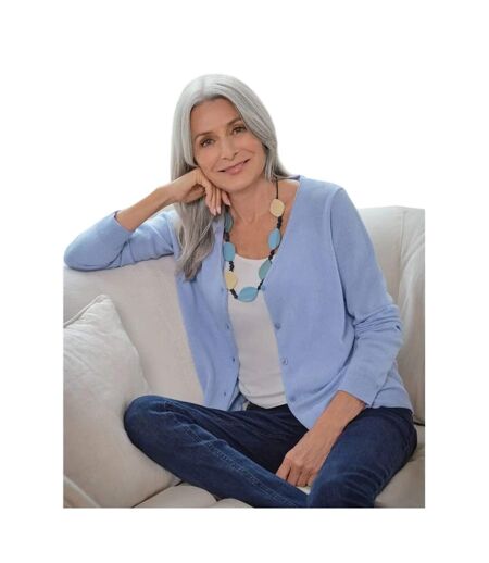 Womens/ladies Cashmere V Neck Classic Cardigan Periwinkle Blue WoolOvers