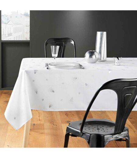 Nappe Imprimé Métallisé Sapin 150x240cm Blanc & Argent