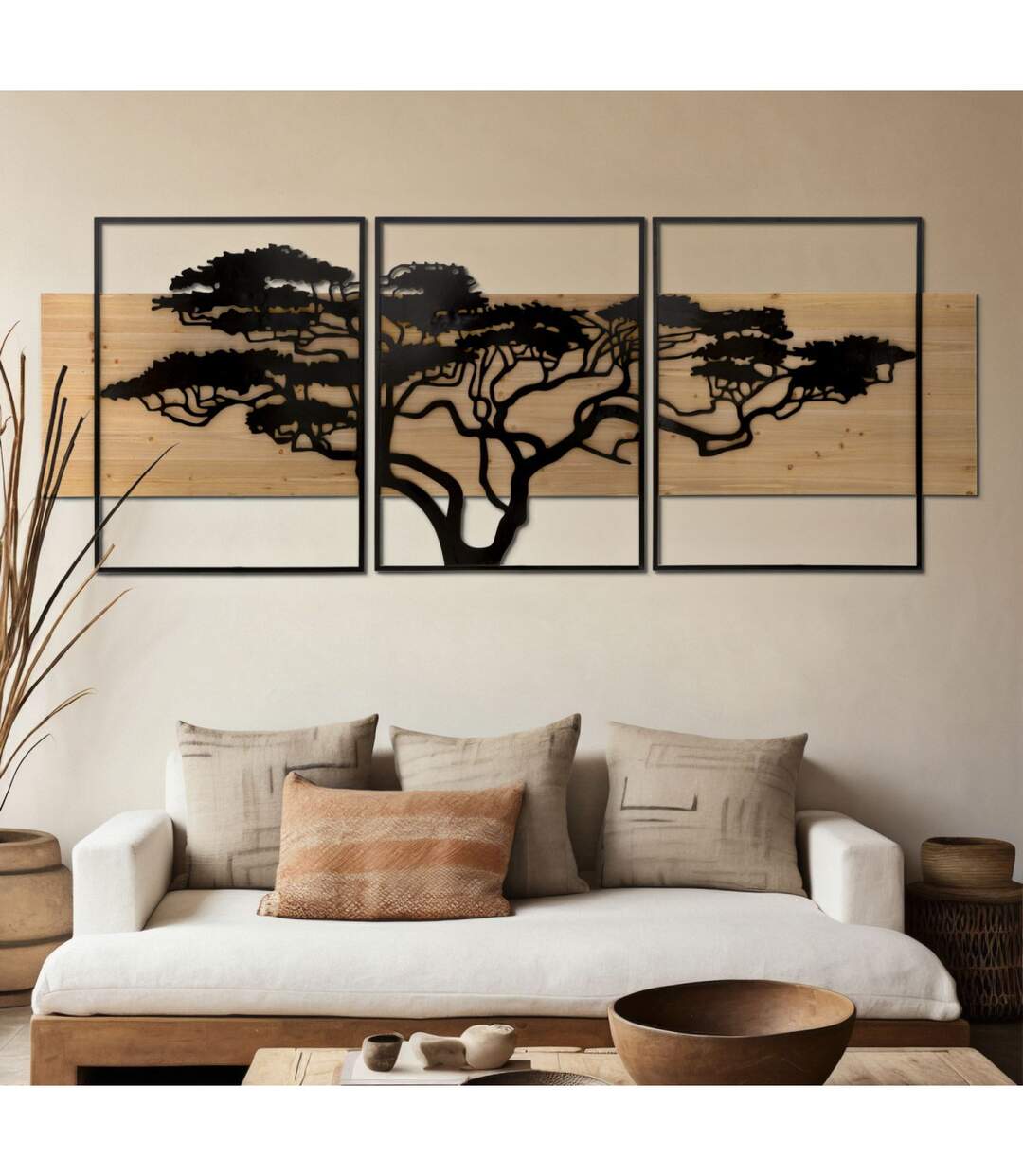 Déco Murale Encadrée Lahos 204cm Naturel & Noir-5
