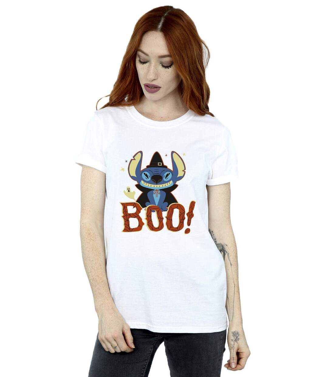 Disney T-shirt boyfriend en coton Lilo & Stitch Womens/Ladies Boo ! (Blanc) - UTBI30491-2
