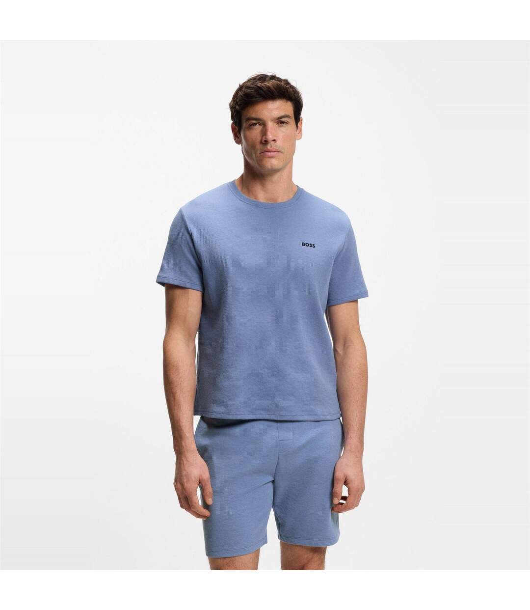 Mens Waffle Knit Pyjama Top Pastel Blue Boss-2