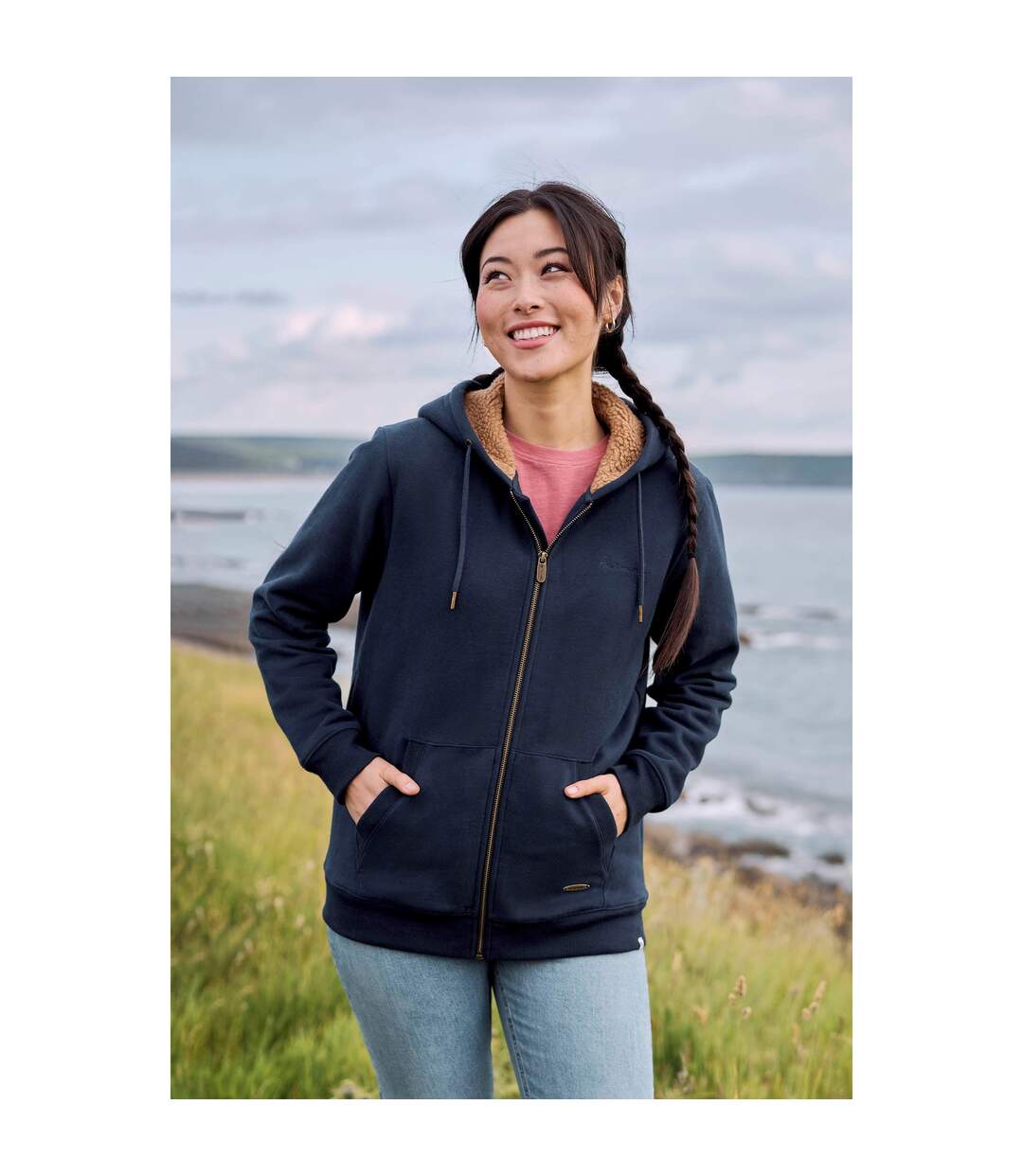 Womens/ladies zuri organic hoodie navy Animal