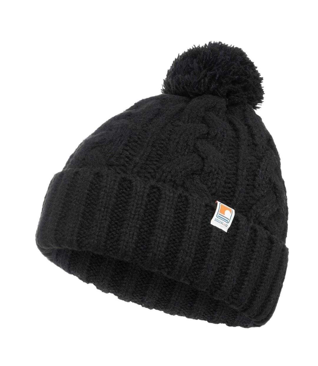 Bonnet À Pompon Motif/style Maille Torsadée Adulte Noir SoulCal-2