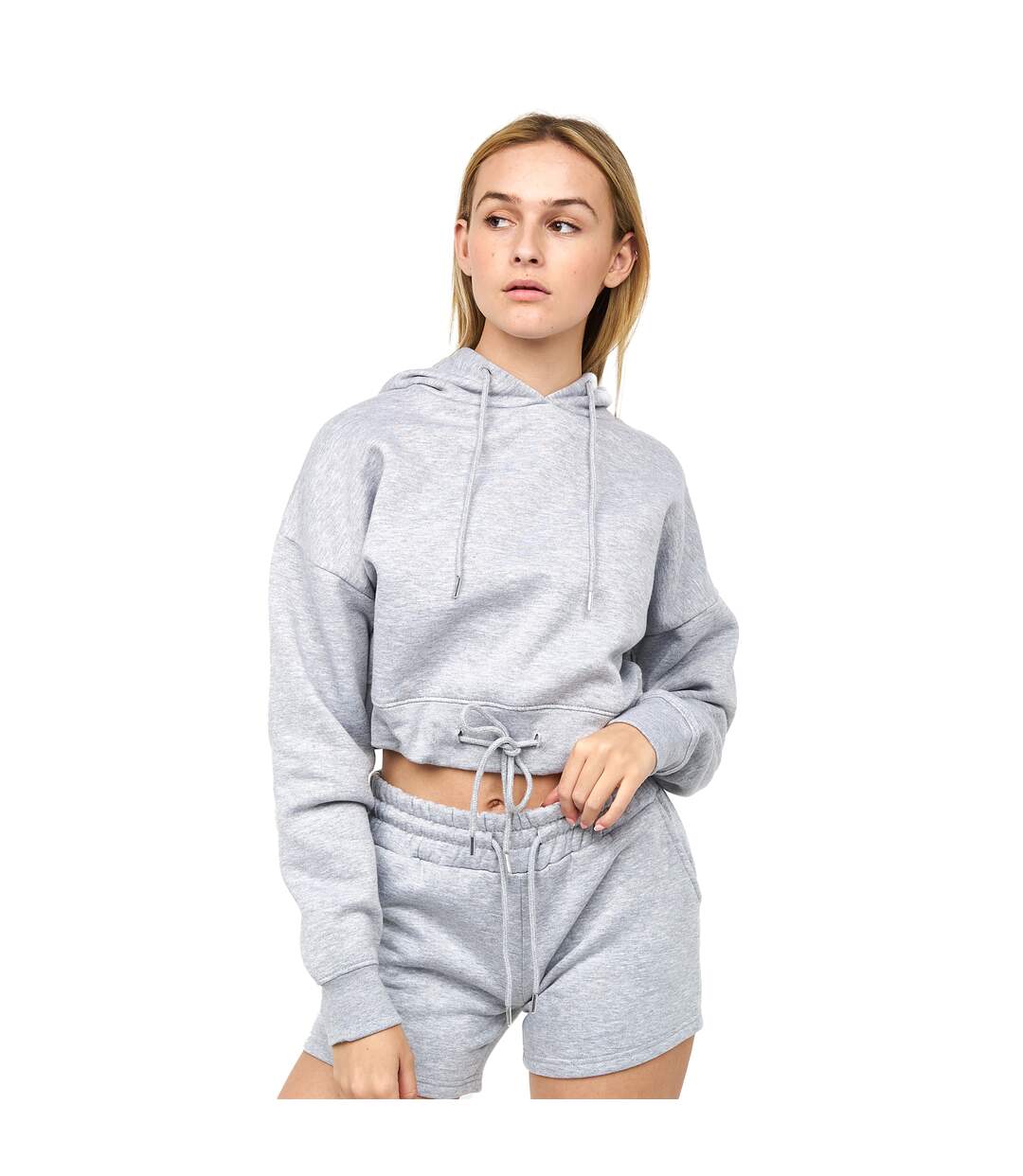 Womens/ladies Danica 2 Crop Hoodie Grey Marl Juice-2
