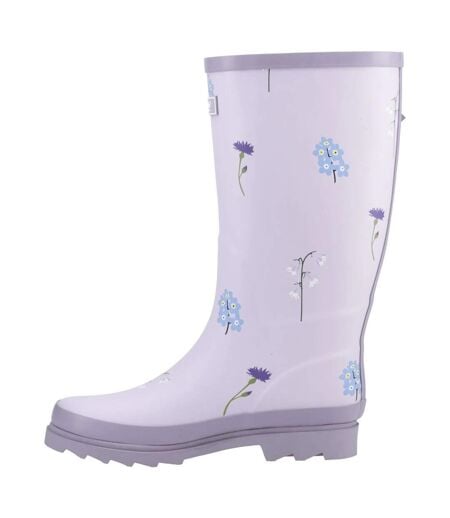 Womens/ladies Wildflower Wellington Boots Lilac Cotswold