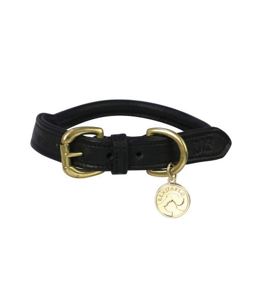 Superior leather dog collar xslength: 21cm-34cm black/brass Benji & Flo-1