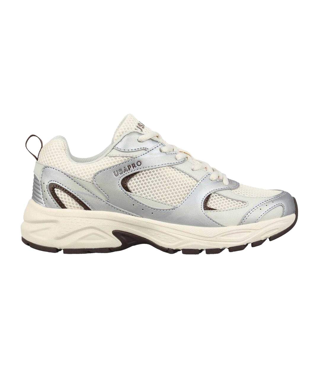 Womens/ladies Pro Mira Synthetic Leather Trainers Camel Silver USA Pro-1