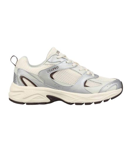 Womens/ladies Pro Mira Synthetic Leather Trainers Camel Silver USA Pro
