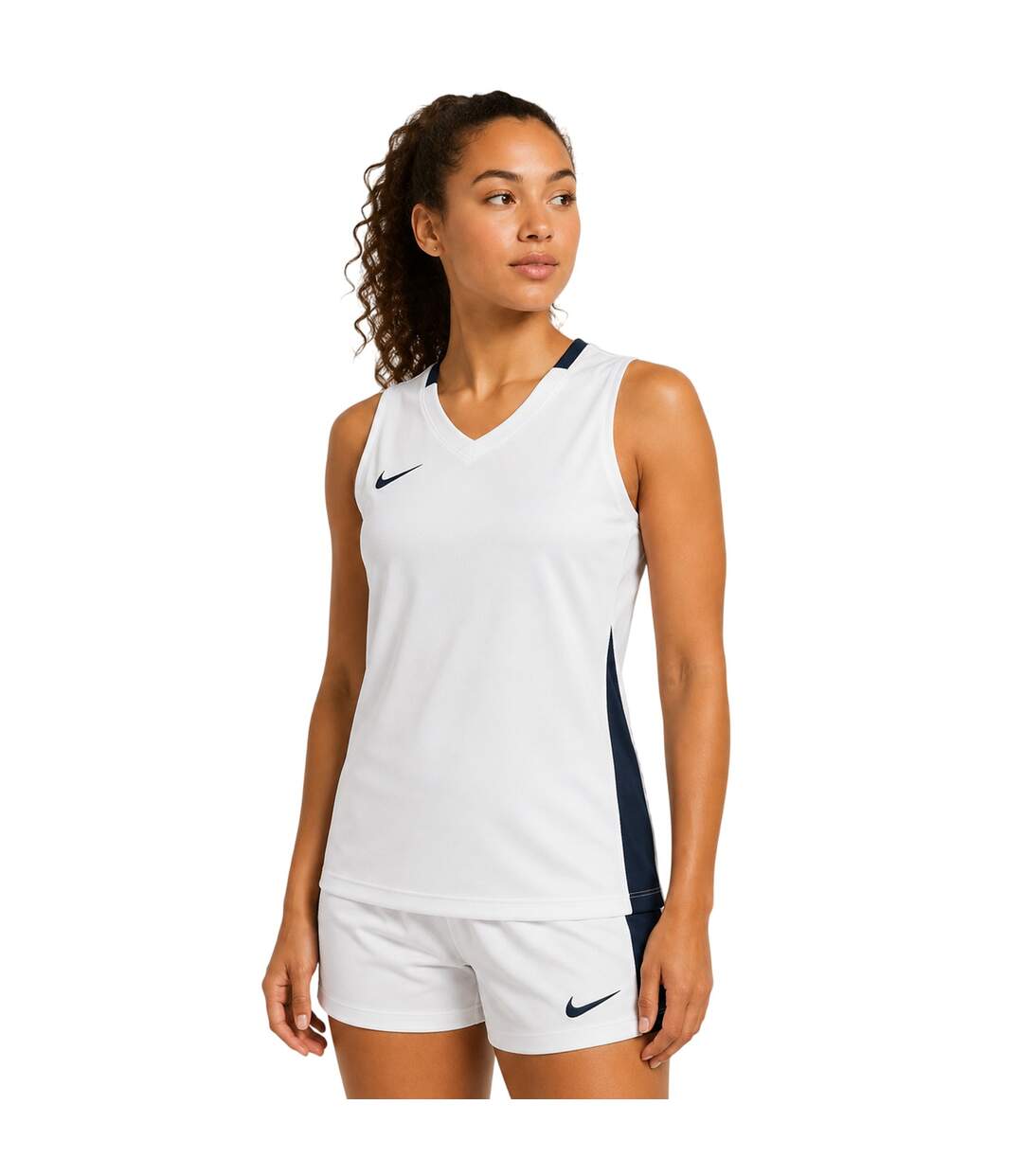 Maillot Sans Manches Motif/style Panneau Contrasté Femme Blanc Bleu Foncé Nike-4
