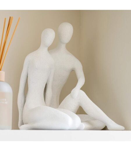 Statuette Couple Assis Moderne 35cm Blanc