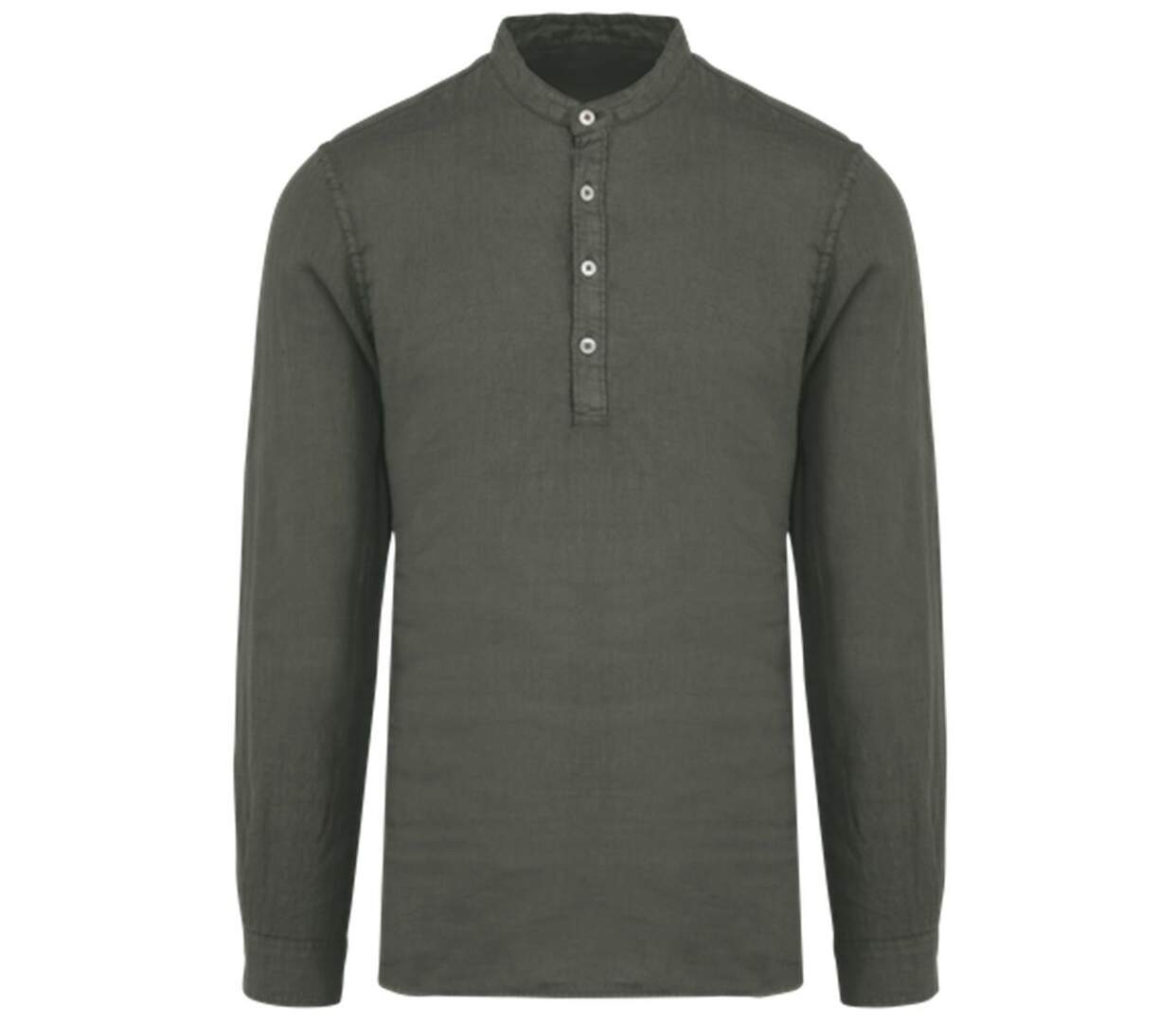 Chemise col mao en lin - Homme - PATS507 - vert kaki-1