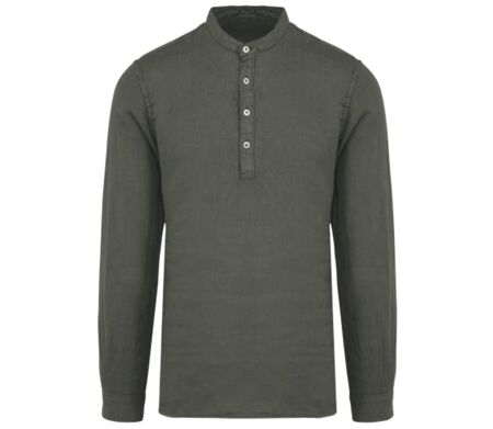 Chemise col mao en lin - Homme - PATS507 - vert kaki