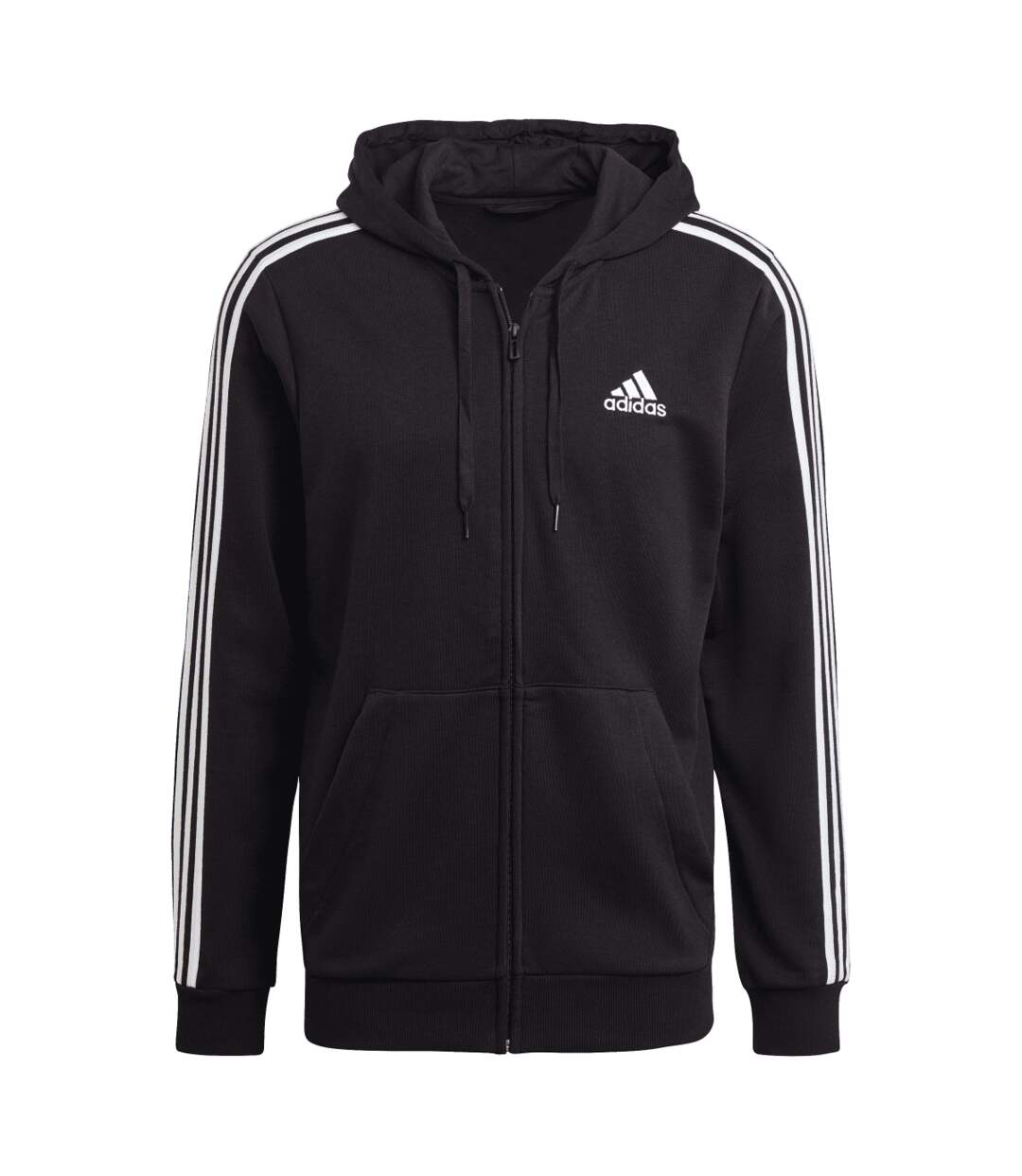Mens Essentials 3 Stripes Full Zip Hoodie Black Adidas-1