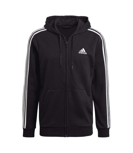 Mens Essentials 3 Stripes Full Zip Hoodie Black Adidas