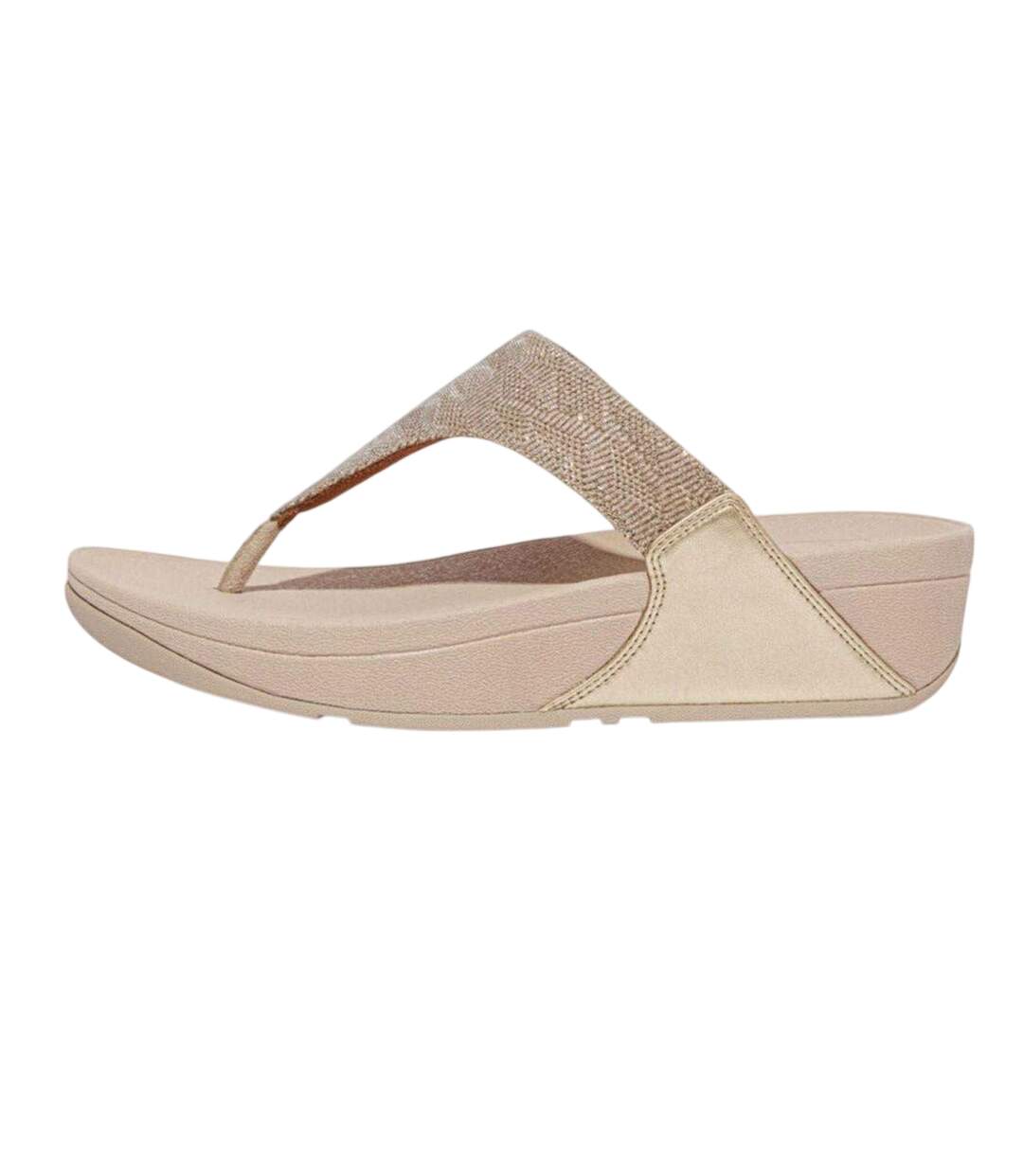 Womens/ladies Lulu Glitz Toe Post Wedge Sandals Rose Gold FitFlop-2