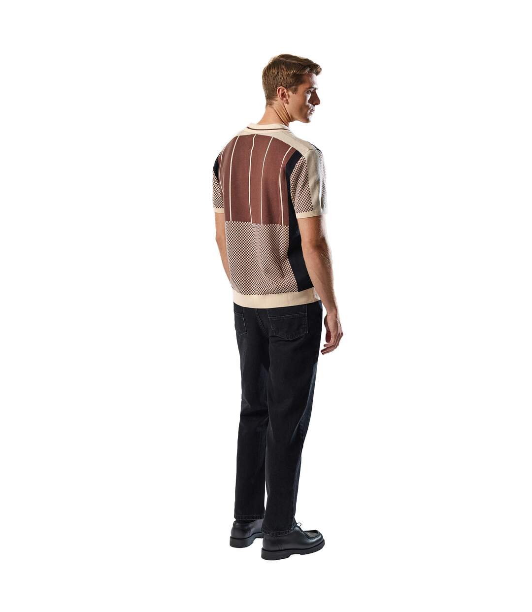 Mens palet percival knitted stripes football polo shirt brown Umbro-2
