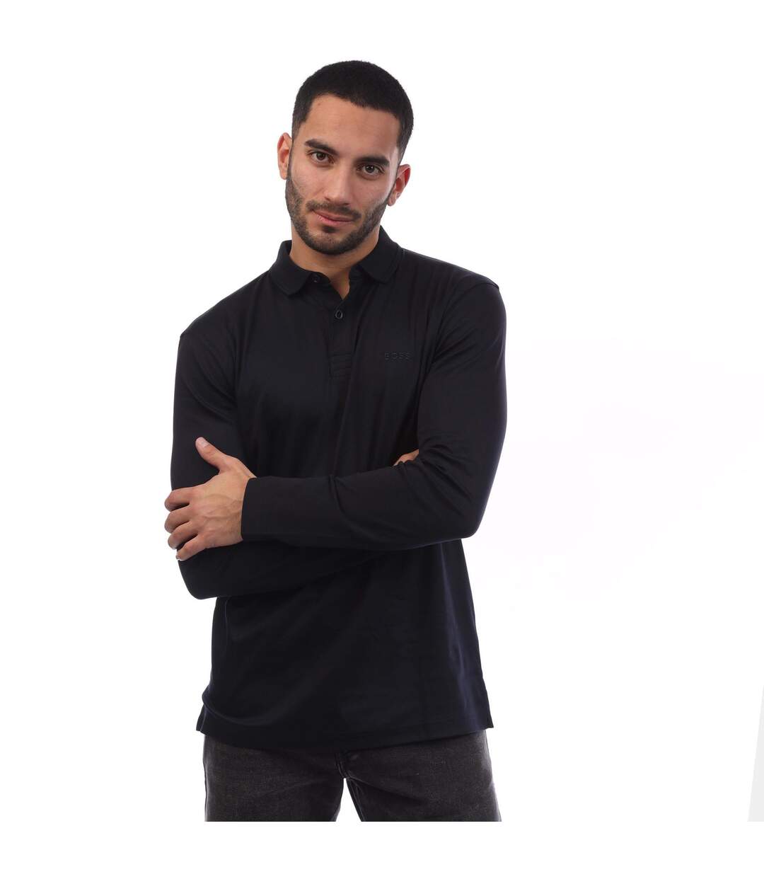 Mens Pirol Long-sleeved Polo Shirt Dark Blue Boss-1