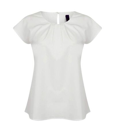Henbury Womens/Ladies Pleat Front Short Sleeve Top (White) - UTPC2957