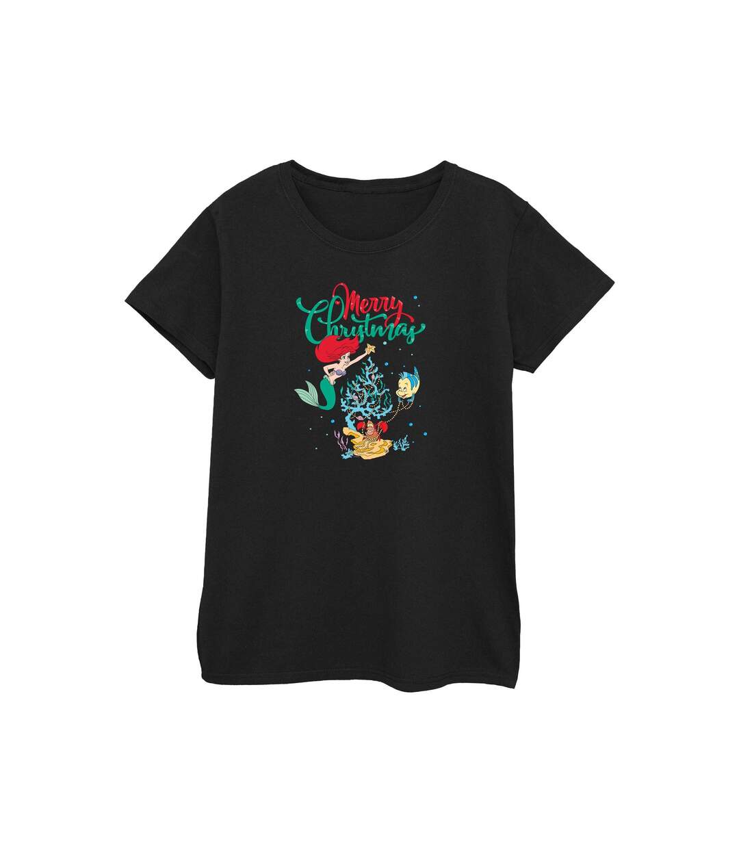 Disney T-shirt en coton Femmes/Dames Princesse Ariel Joyeux Noël (Noir) - UTBI48203-1