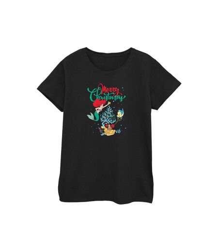 Disney T-shirt en coton Femmes/Dames Princesse Ariel Joyeux Noël (Noir) - UTBI48203
