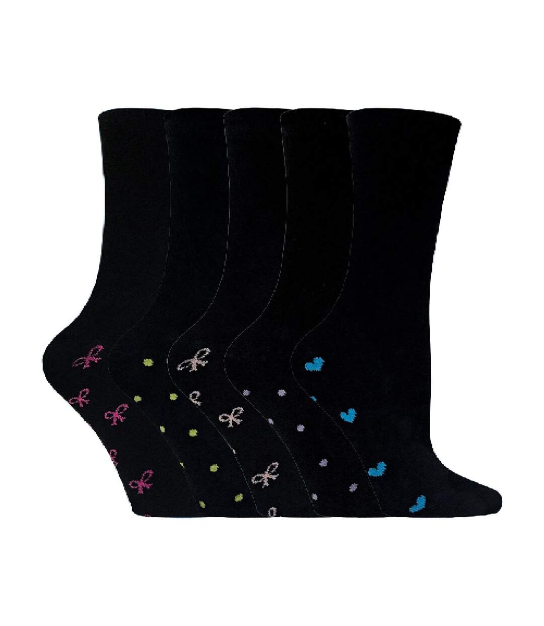 5 Pack Ladies Patterned Sole Cotton Rich Socks with Heart & Bow-1