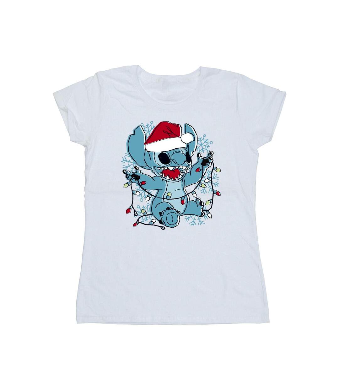 Disney Femmes/Les femmes Lilo And Stitch Christmas Lights - T-shirt en coton à motif d'esquisse (Blanc) - UTBI25669-1