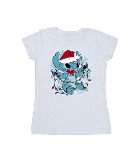 Disney Femmes/Les femmes Lilo And Stitch Christmas Lights - T-shirt en coton à motif d'esquisse (Blanc) - UTBI25669