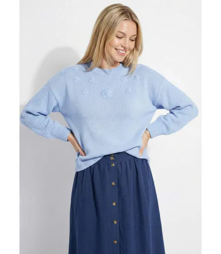 Pull doux fleurs brodées col rond