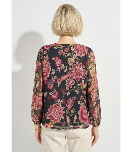 Blouse col V manches longues voile fleuri