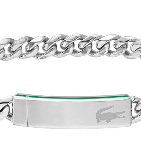 Mens Black Ion Plating Stainless Steel Bracelet One Size Silver Lacoste