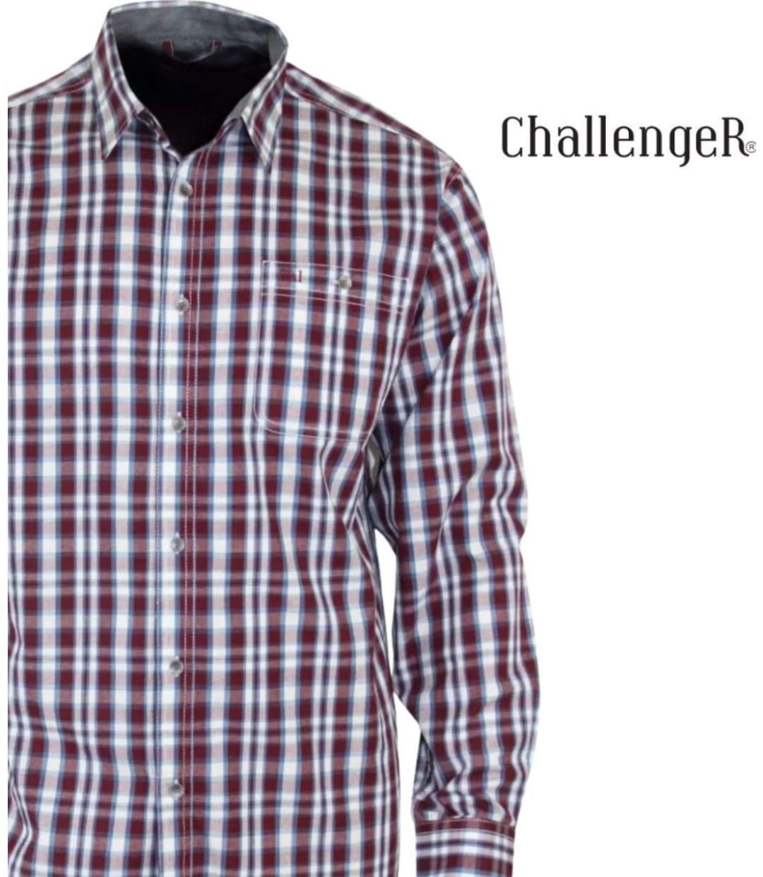 CHALLENGER CH2011 — Chemise à carreaux manches longues rouge et bleu : légèreté en popeline de coton et coupe confort-4
