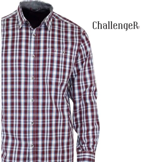 CHALLENGER CH2011 — Chemise à carreaux manches longues rouge et bleu : légèreté en popeline de coton et coupe confort