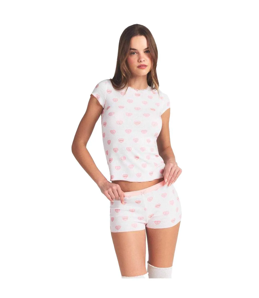 Ensemble Haut Et Short Motif/style Cœurs Femme Blanc Skims-1