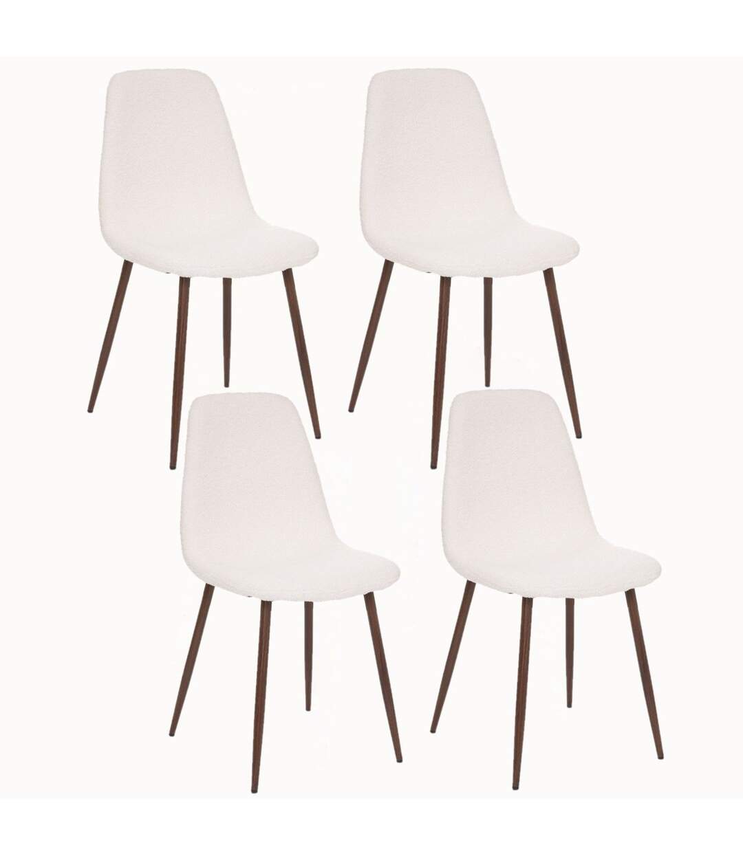 Lot de 4 Chaises confortables en polyester effet bouclette et pieds en fer Roka - Blanc-1