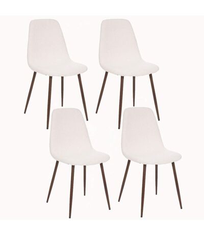 Lot de 4 Chaises confortables en polyester effet bouclette et pieds en fer Roka - Blanc