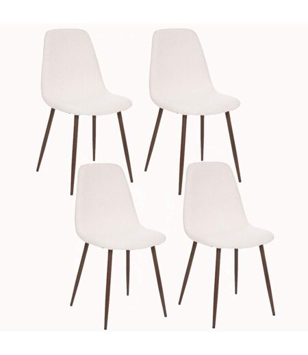 Lot de 4 Chaises confortables en polyester effet bouclette et pieds en fer Roka - Blanc