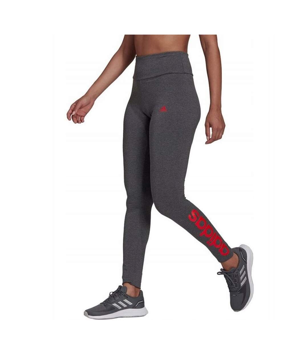 Legging Style 3 Rayures Essentials Femme Gris Foncé Chiné Rouge Vif Adidas-1