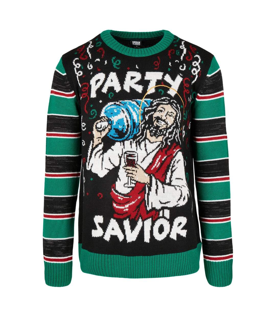 Sweat Noël Savior Homme Noir Vert Urban Classics-1