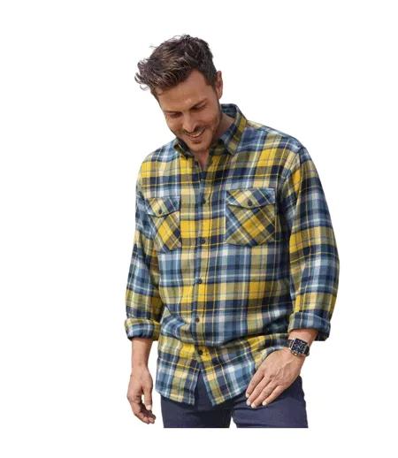 Atlas For Men Chemise en flanelle à carreaux pour hommes (Bleu/Jaune) - UTAF1652