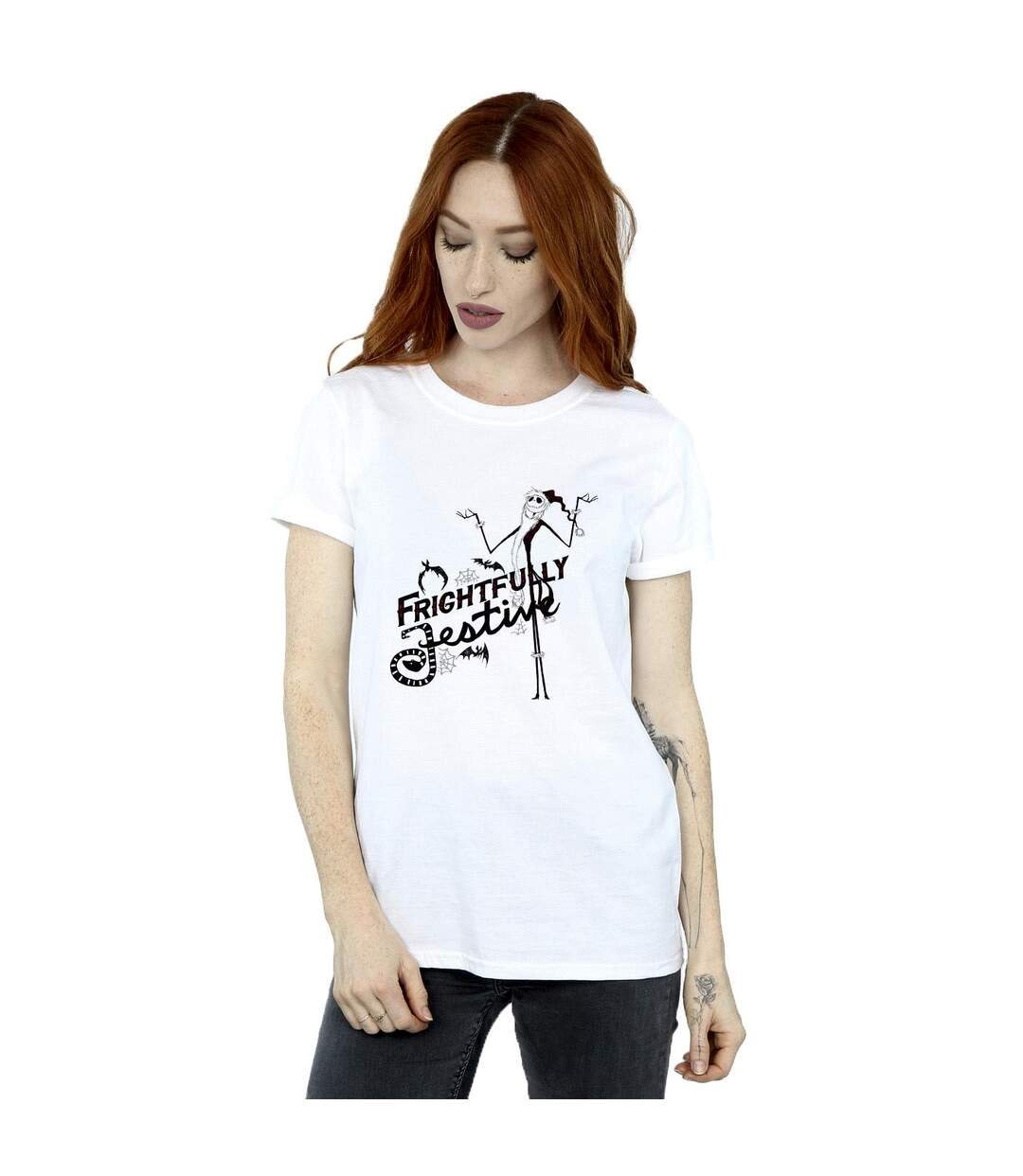 Disney T-shirt boyfriend en coton Femme/Ladies The Nightmare Before Christmas Frightfully Festive (Blanc) - UTBI41795-2