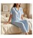 OZABI Pyjama Femme Long Boutonné Dentelle Tissu Ultra Léger-2