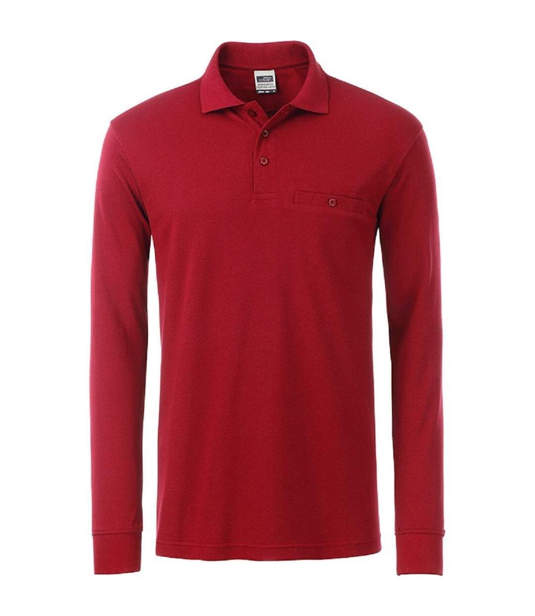 Polo homme poche poitrine manches longues - JN866 - rouge - workwear