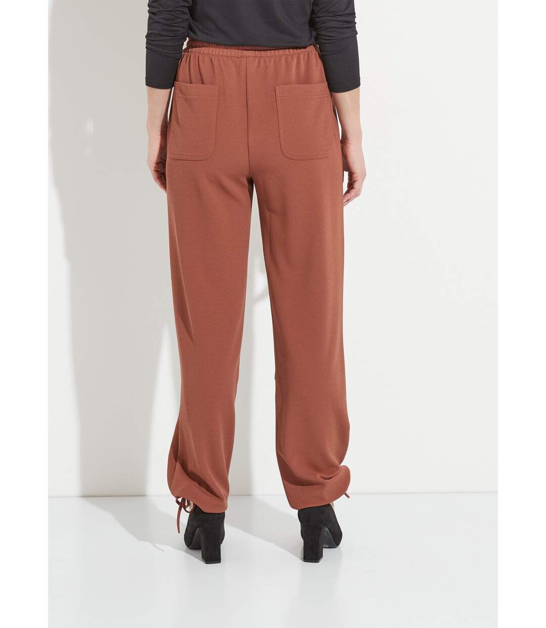 Pantalon large ceinture élastiquée maille crêpe unie-2