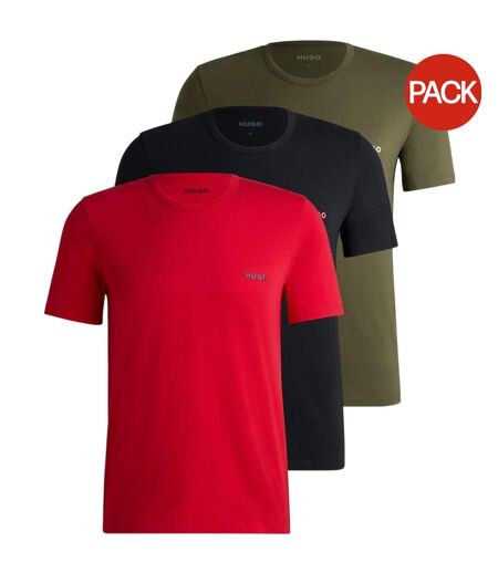 Lot De 3  Hauts De Pyjama Motif/style Uni Homme Rouge Vert Noir Hugo