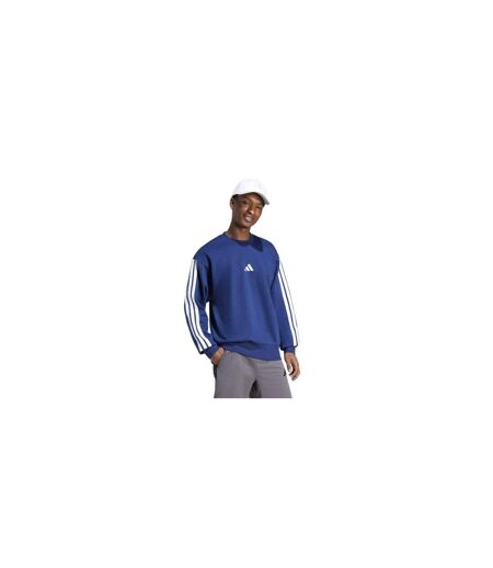 Mens Essentials 3 Stripes Fleece Sweatshirt Navy White Adidas