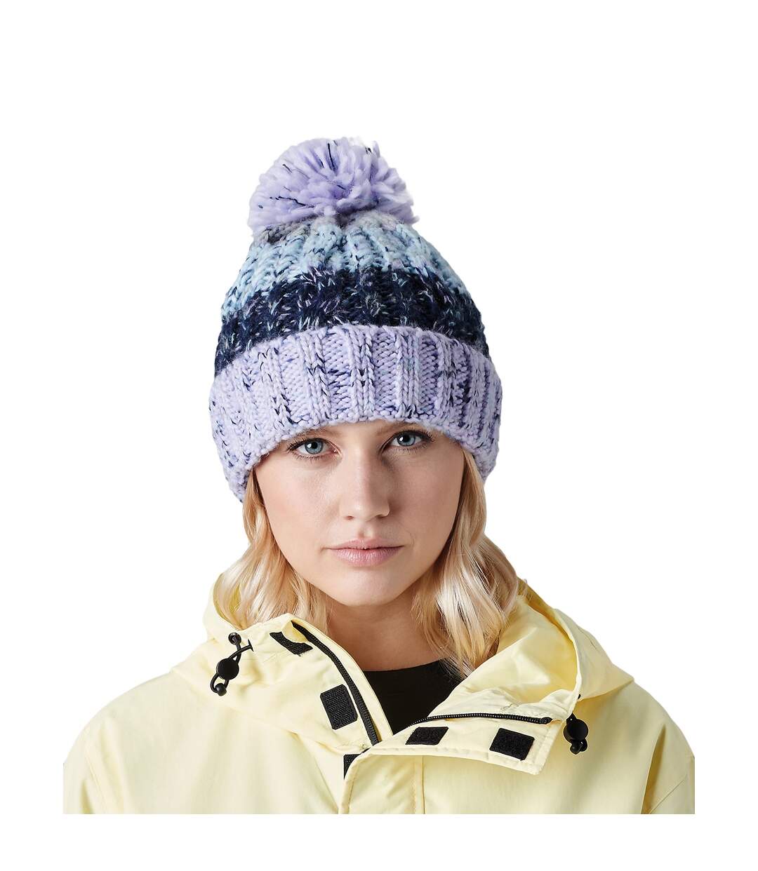 Beechfield Unisex Adults Corkscrew Knitted Pom Pom Beanie Hat (Lavender Fizz)