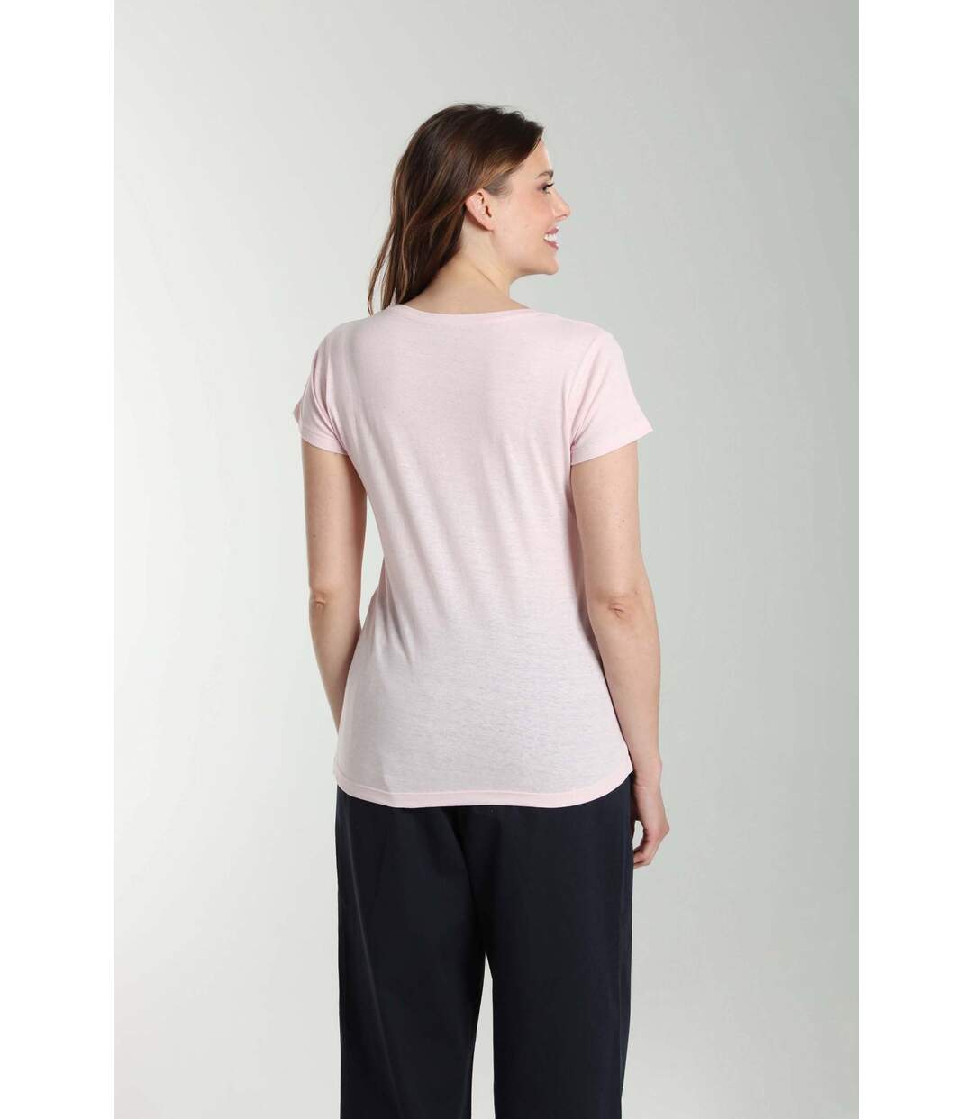 Tee shirt col rond manches courtes femme Marine Pot Pourri(Rose) | Gerard Pasquier-4