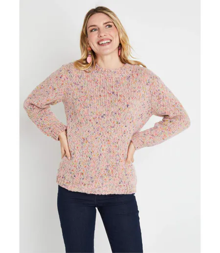 Pull chaud mouliné col rond avec laine et mohair