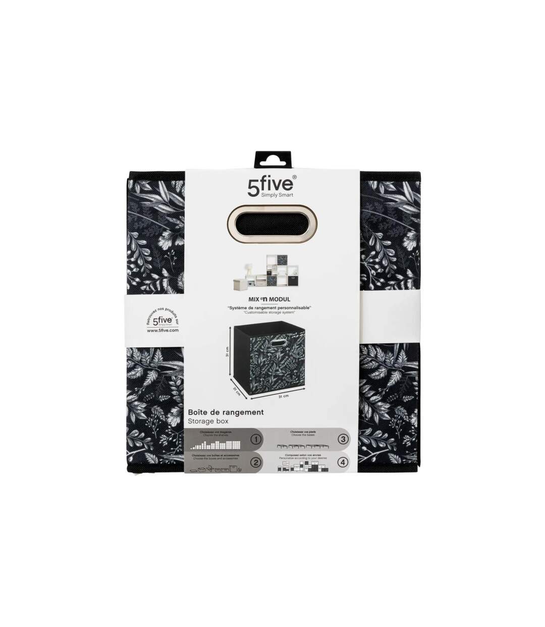 Boîte de Rangement Botanical 31x31cm Noir-3