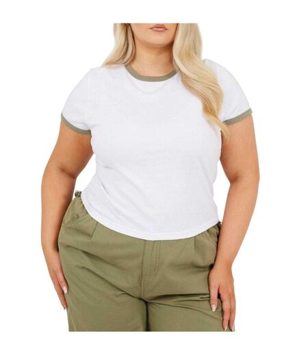 T-shirt Motif/style Ringer Femme Blanc Kaki Brave Soul